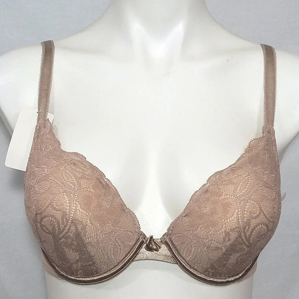 34C Lily of France 2131701 Soiree Extreme Ego Boost Lace Underwire Bra Nude NWT‎